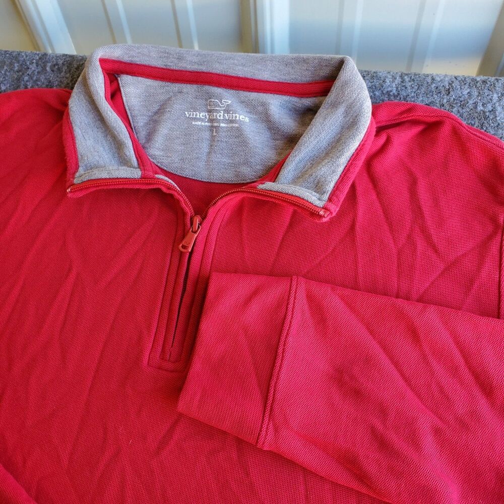 Vineyard Vines Saltwater 1/4 Zip Mens Large Red Pullover 100% Pima Cotton
